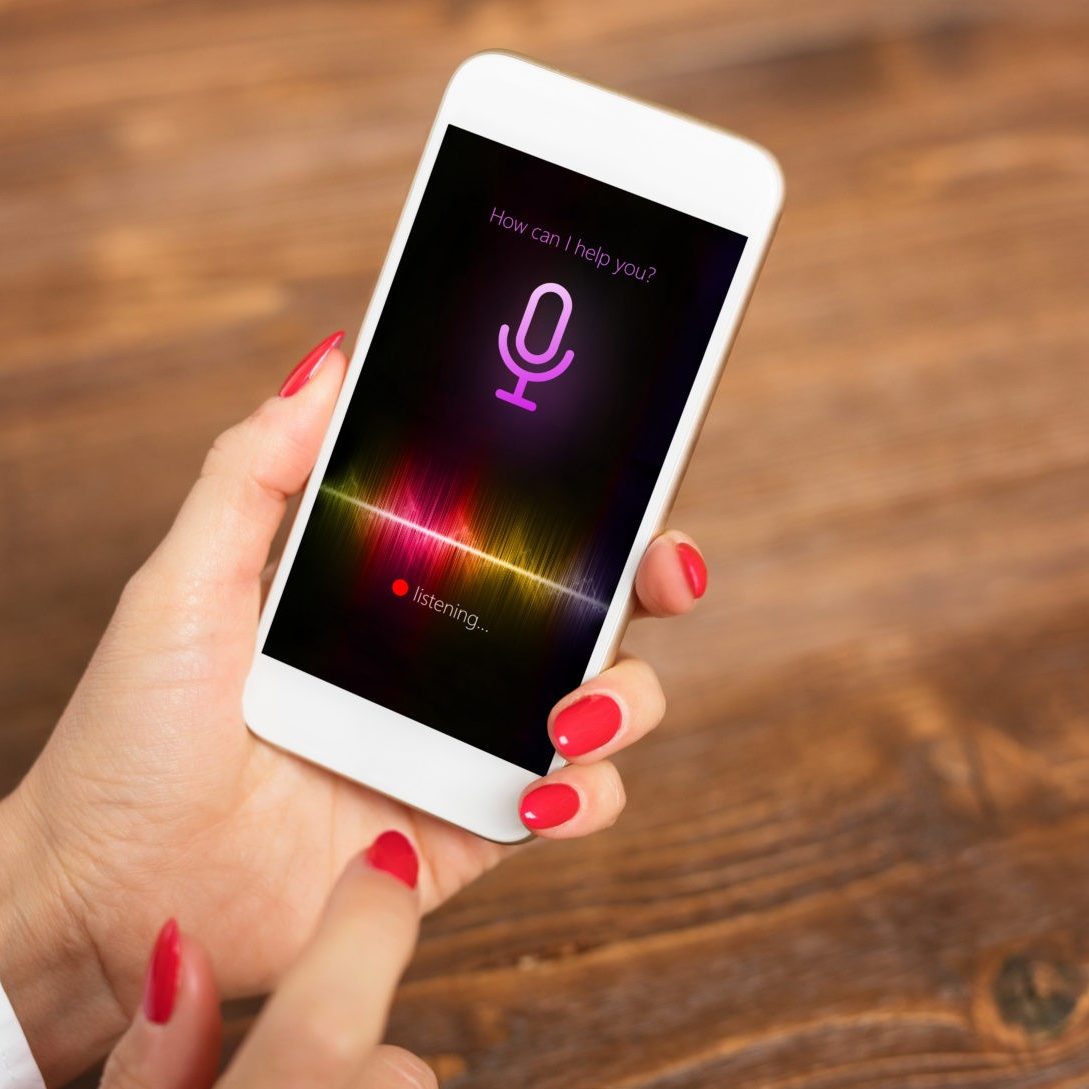 Voice assistant concept on mobile phone iPhone Audio